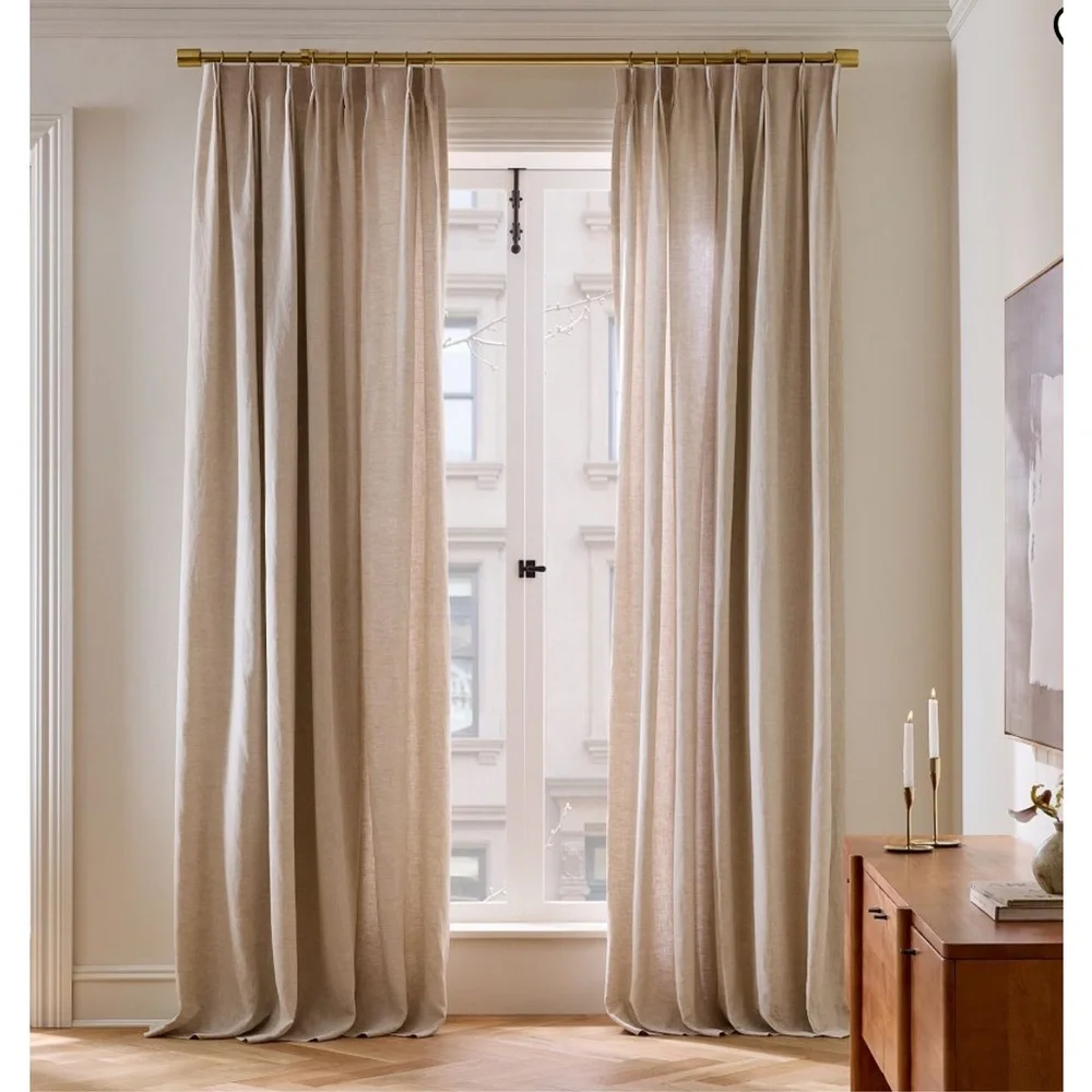 West Elm Pleated European Flax Linen Curtain Light Filtering Natural Flax 48x96